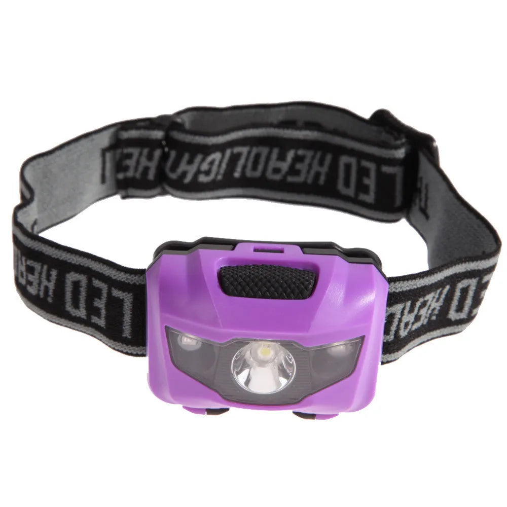 Outdoor head torch with adjustable strap, showing white and red LED lights, in black colour option.