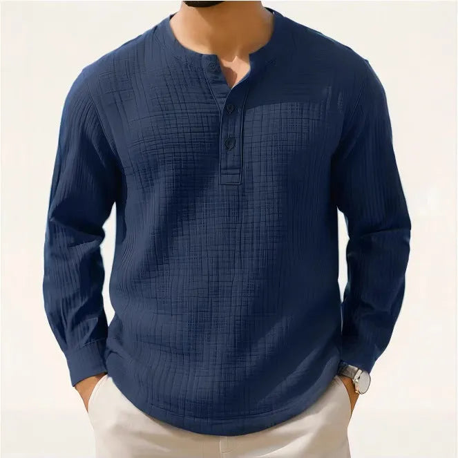 Men's slim fit long sleeve linen blend shirt with 3/4 sleeves in multiple colour options