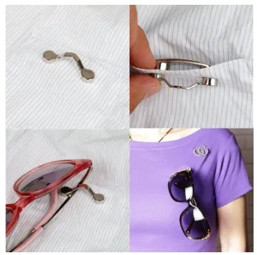 Black magnetic glasses holder on a fridge door with spectacles stored