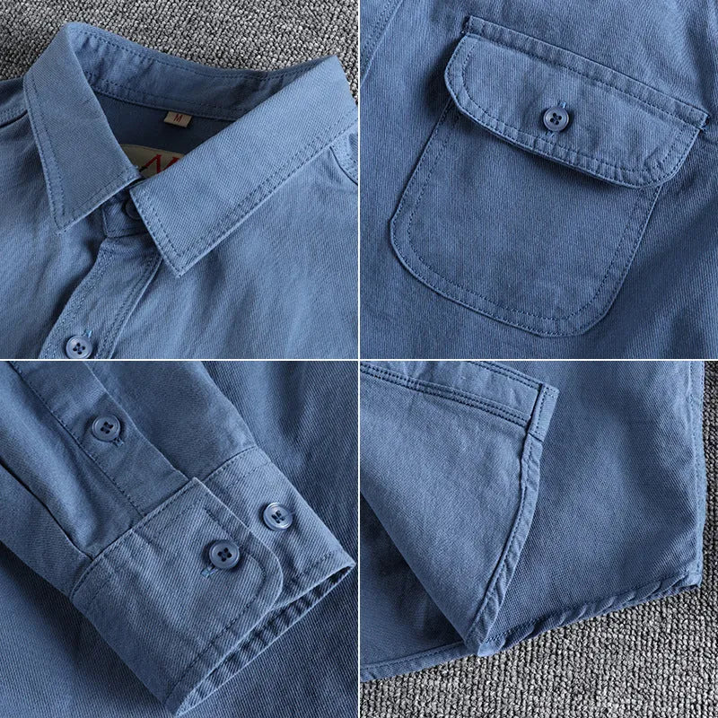 Men's light blue cotton long sleeve shirt with regular fit and cardigan style design
