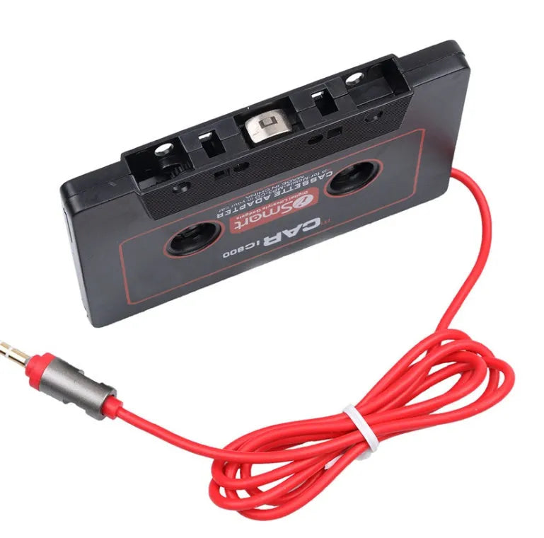 Black car cassette adapter for MP3 player and mobile phone audio conversion with 3.5mm jack plug