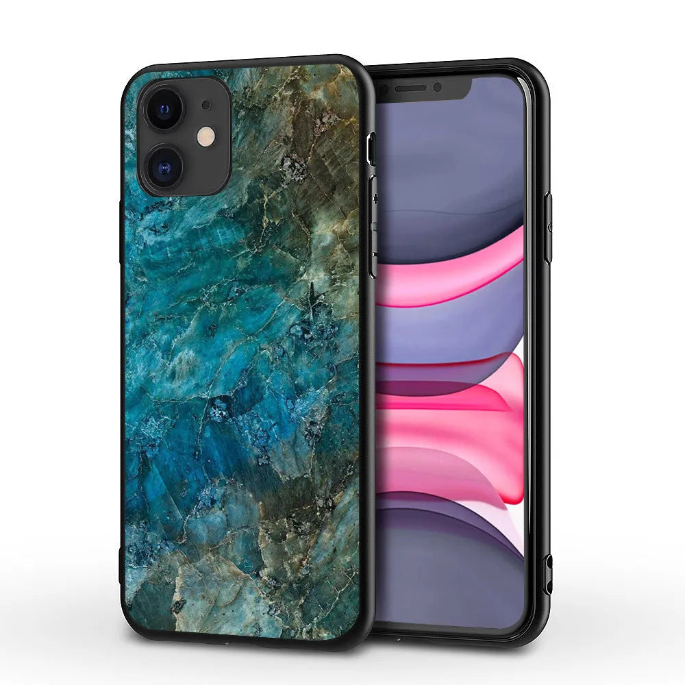 Marble pattern iPhone case with TPU PC construction showing waterproof drop-resistant features