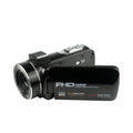 Black HD digital camera body, no lens and no microphone included, compact point-and-shoot design