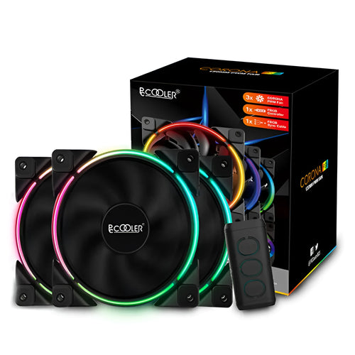 Three black 120mm RGB cooling fans for PC case airflow