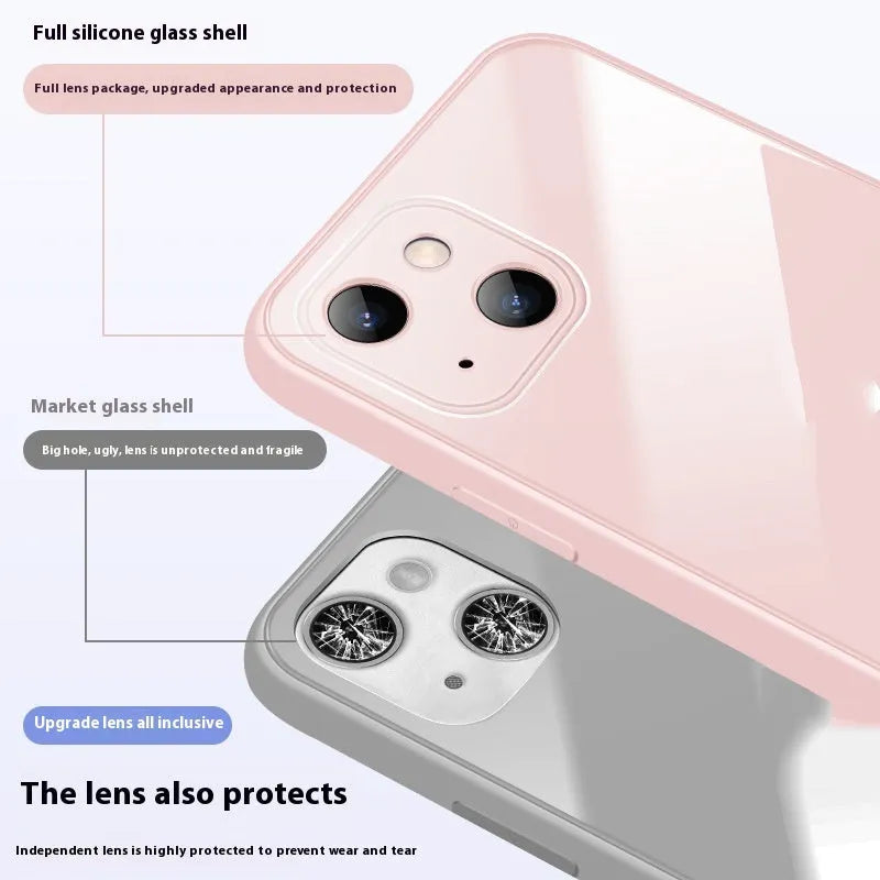 White tempered glass all-inclusive drop-resistant phone case for iPhone with cream white finish and simple ins style