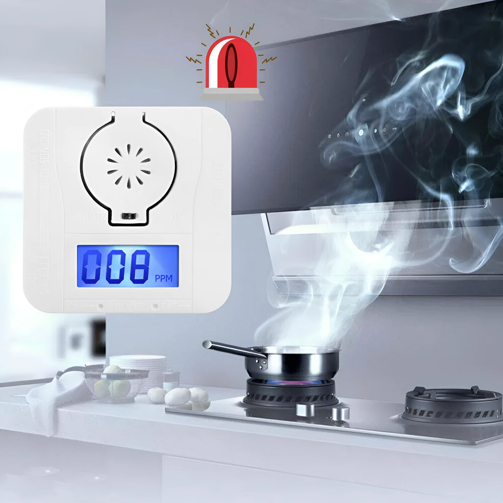 White wireless carbon monoxide alarm unit for wall mounting.