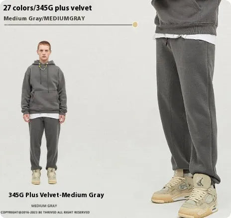 Men's solid colour cotton velvet sweatpants with elastic waist and ankle banding detail