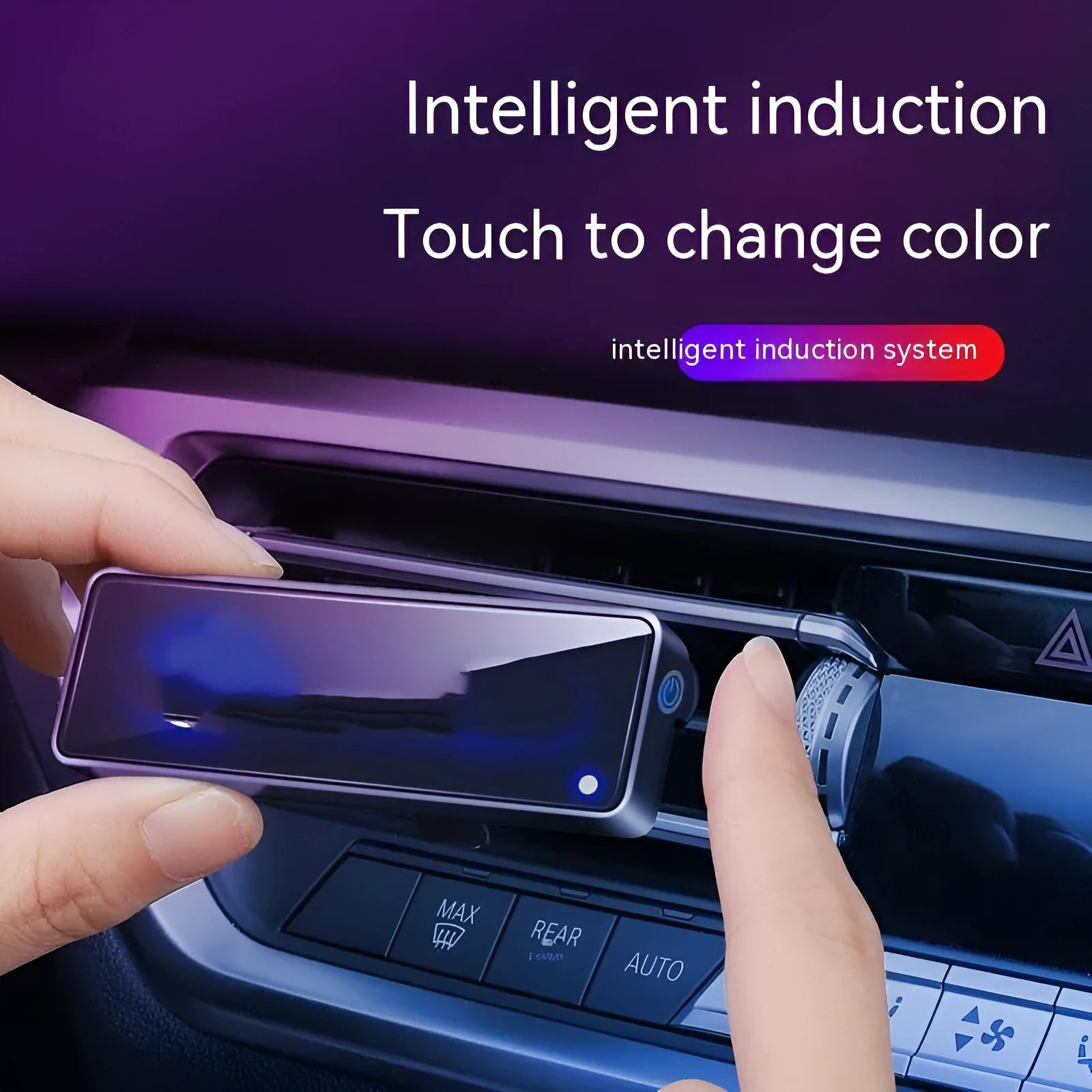 Black car aromatherapy unit with LED light for air outlet mounting and fragrance sticks