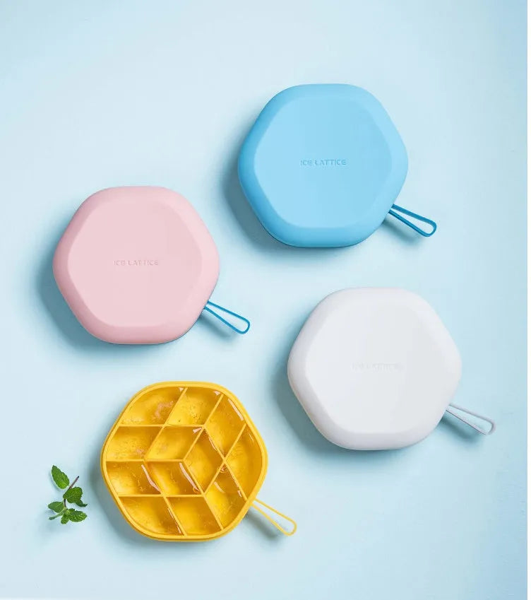 12 cavity hexagon silicone ice mold with lid, approx. 110 x 110 x 35mm, flexible food-grade tray for ice and jelly
