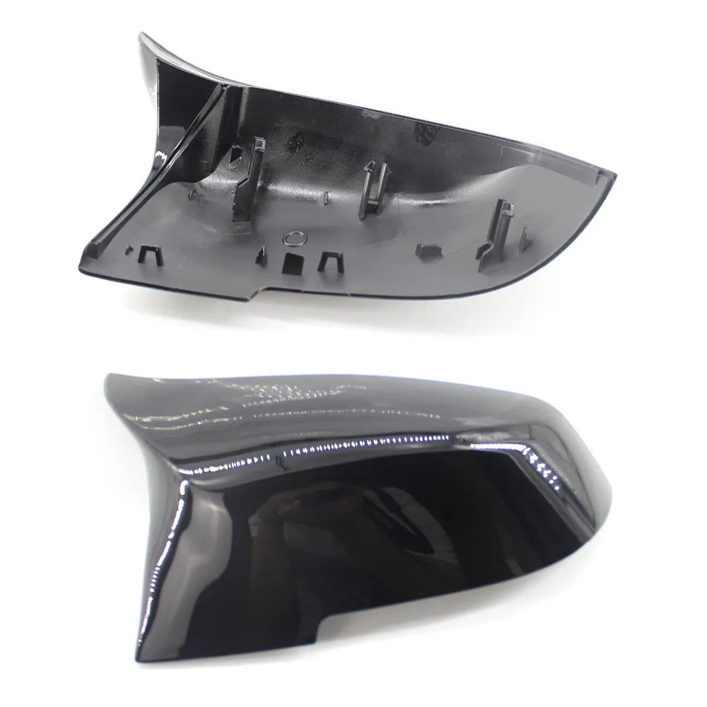 Pair of paint bright black horn-shaped rearview mirror shells for BMW F-series models