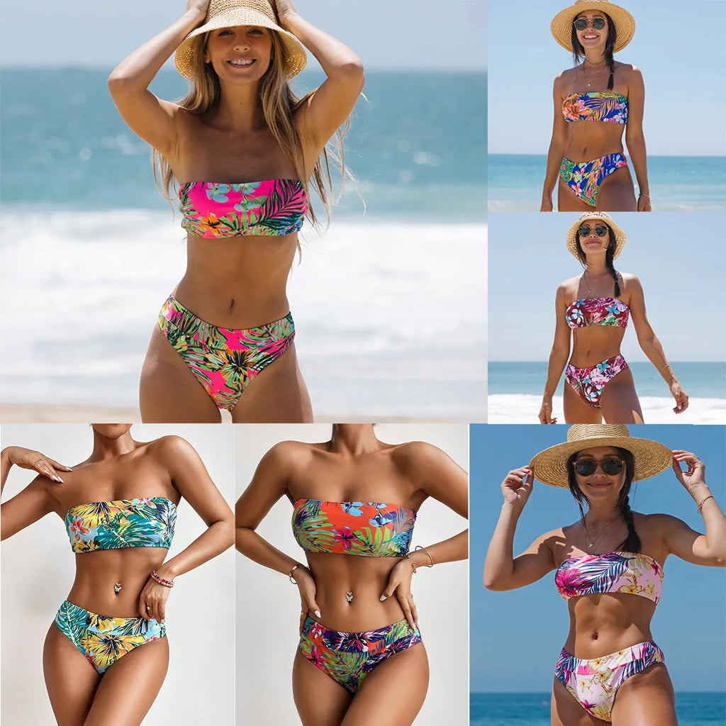 Bikini Fashion Ladies Split Swimsuit rose red polyester with chest pad for women
