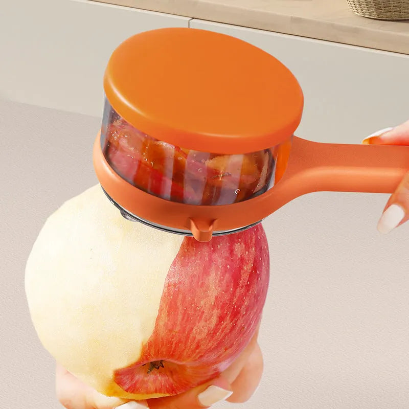 Kitchen storage peeler with integrated bucket in light green or orange colour