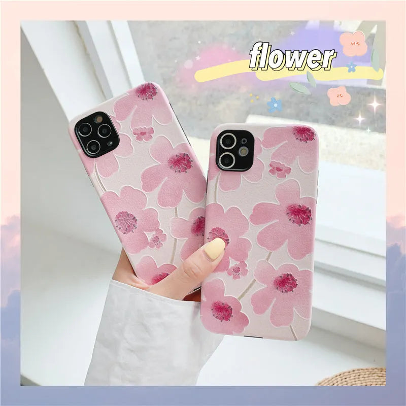 Pink soft rubber iPhone case with Japanese Korean style design and lanyard hole