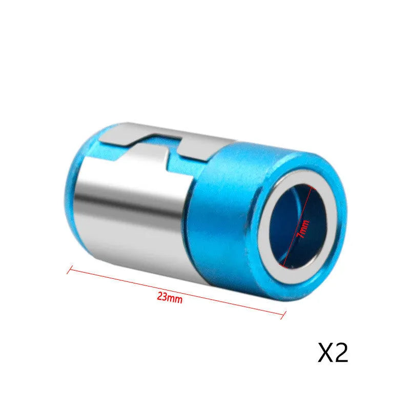 Light blue magnetic screwdriver bit with slotted head and magnetic ring design