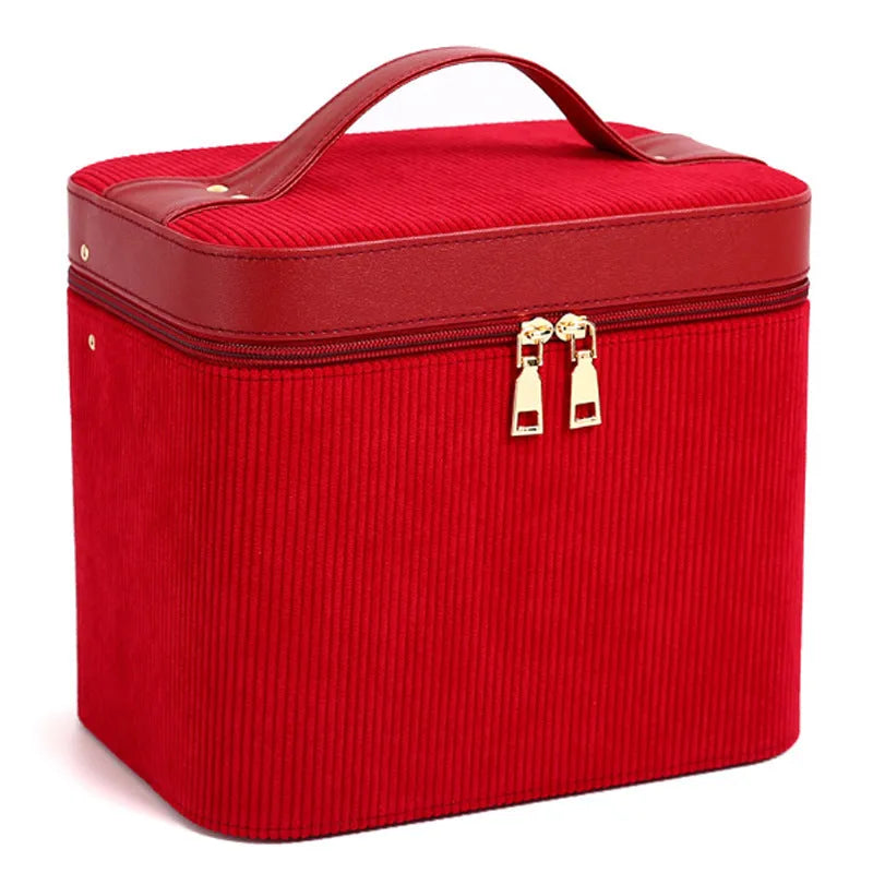 Large corduroy cosmetic storage case with a soft interior lining, shown in a solid colour.