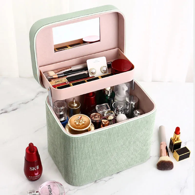 Large corduroy cosmetic storage case with a soft interior lining, shown in a solid colour.