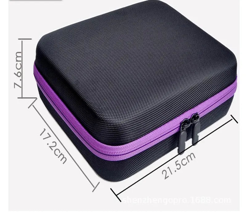 Red EVA essential oil storage bag with 30 compartments hanging on wall