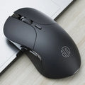 Black wireless voice mouse with six buttons, measuring 123x35x65.5mm