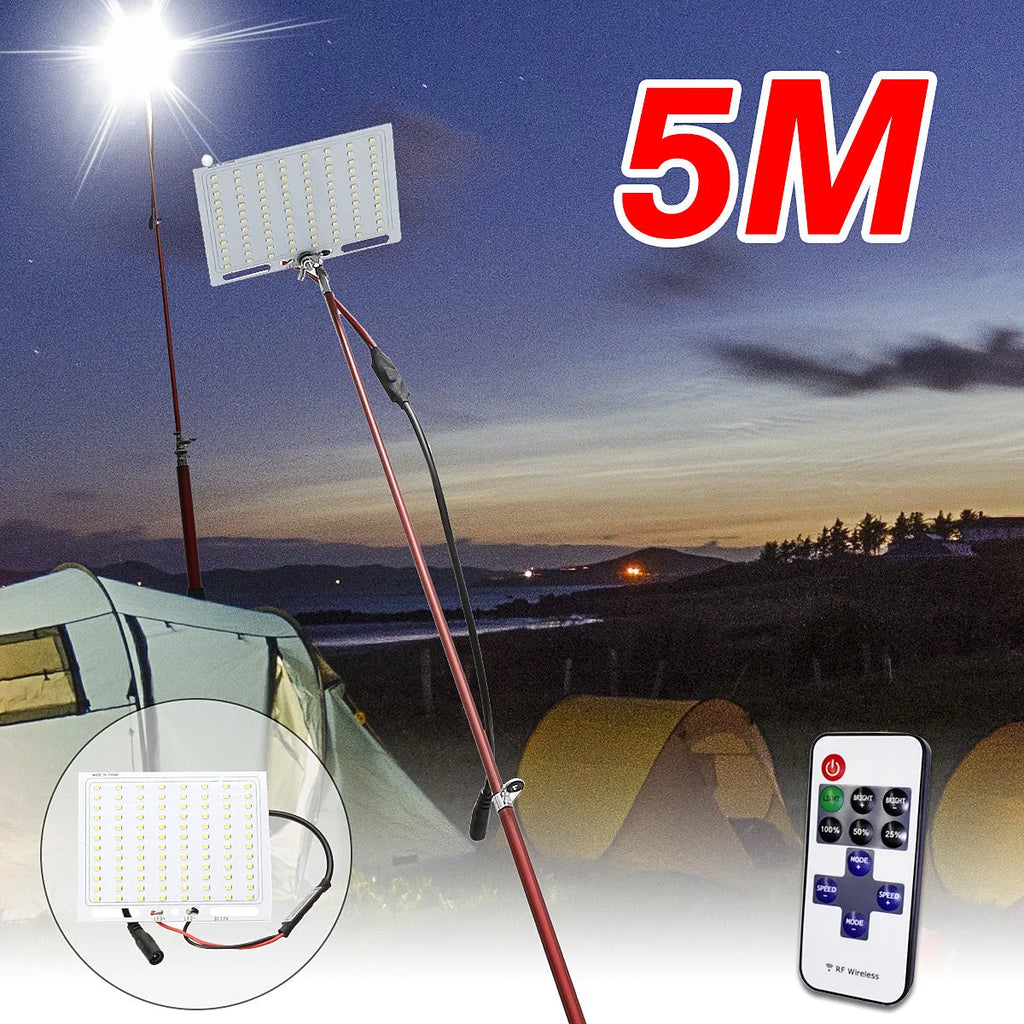 White LED fishing rod light on a telescopic pole with a remote control, dimensions 120 by 95 mm.