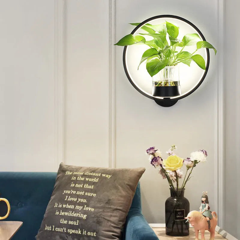 Decorative wall lamp sandblasted iron 18W LED round black on background wall