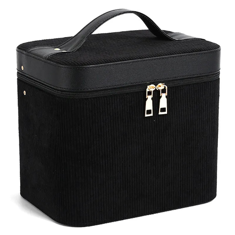 Large corduroy cosmetic storage case with a soft interior lining, shown in a solid colour.