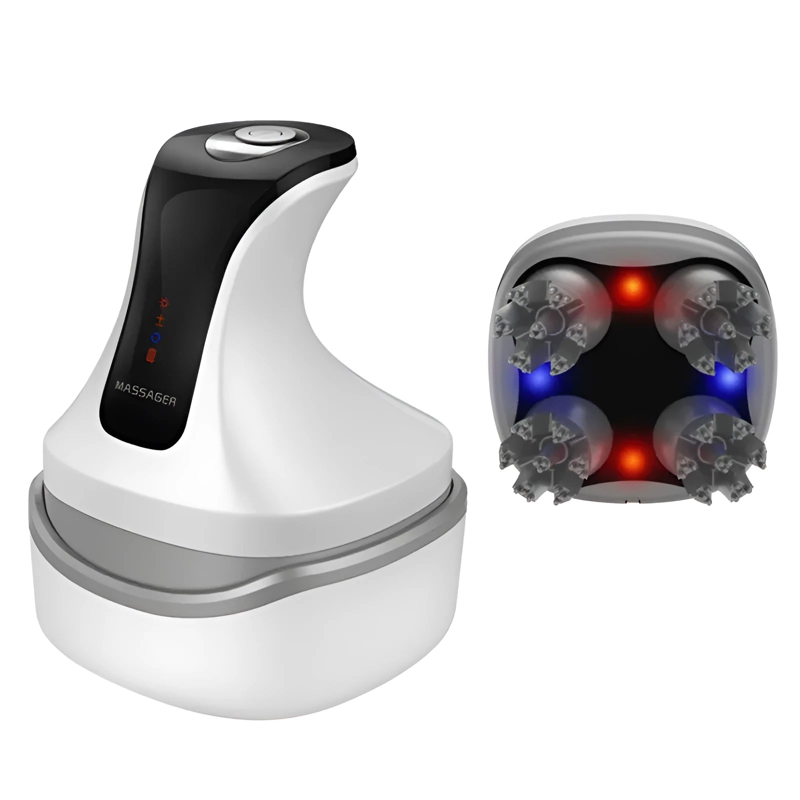 Rechargeable cat head massager in vanilla blue with push button and 4 gear settings