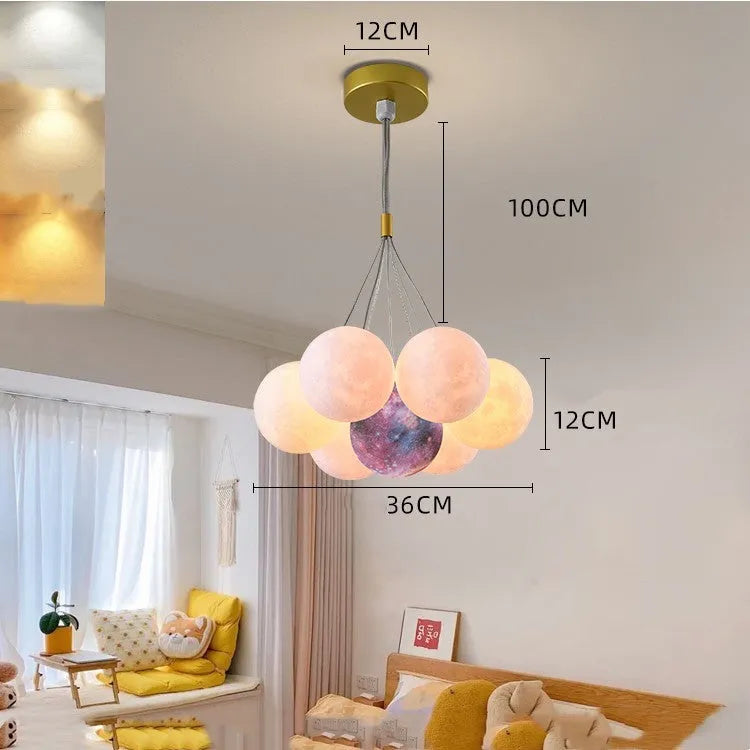 Nordic style moon bubble chandelier pendant lamp with multiple LED lights in gold or black colour options