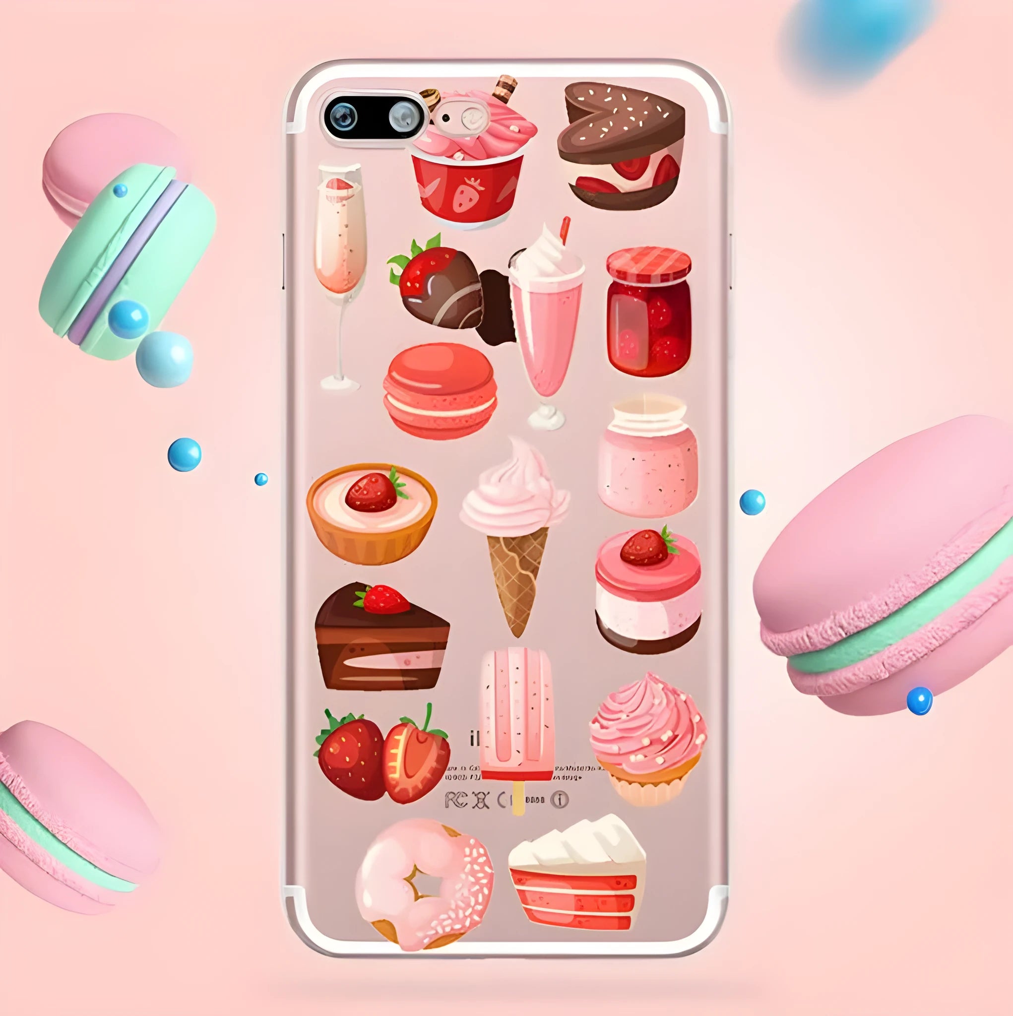 Clear transparent silicone iPhone case with colourful ice cream pattern on the back