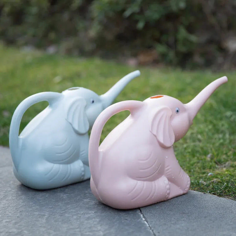 Baby elephant shaped watering can with long nozzle in pink colour for gentle garden watering