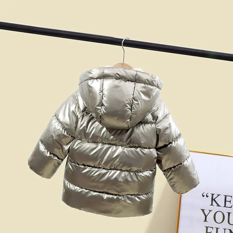 Boys thickened cotton winter jacket in black, plain round neck, western cardigan style, size 100cm