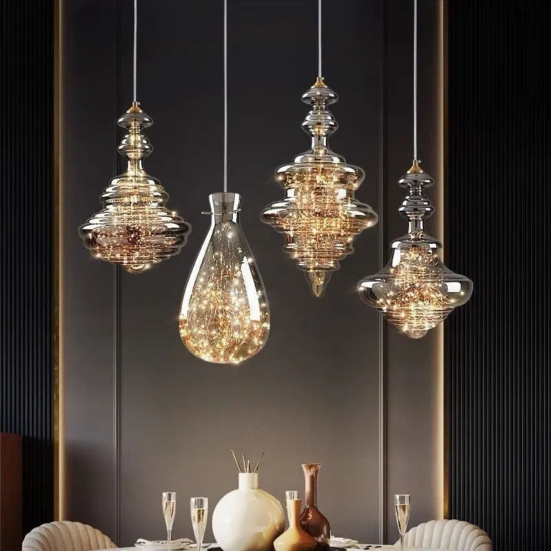 Modern glass droplight chandelier ceiling light with adjustable height mechanism
