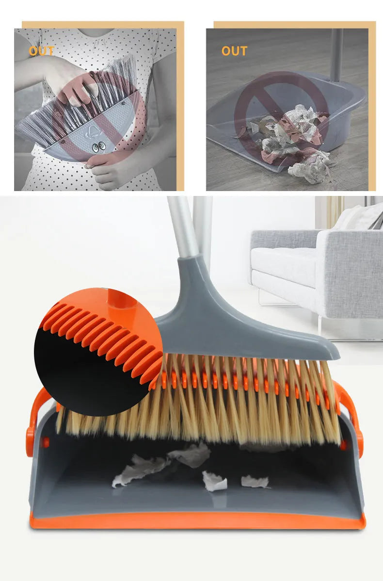 Foldable broom dustpan and bucket cleaning set in upgrade colour on floor