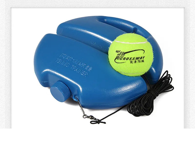 Tennis rebound training device with rope and blue base for solo practice