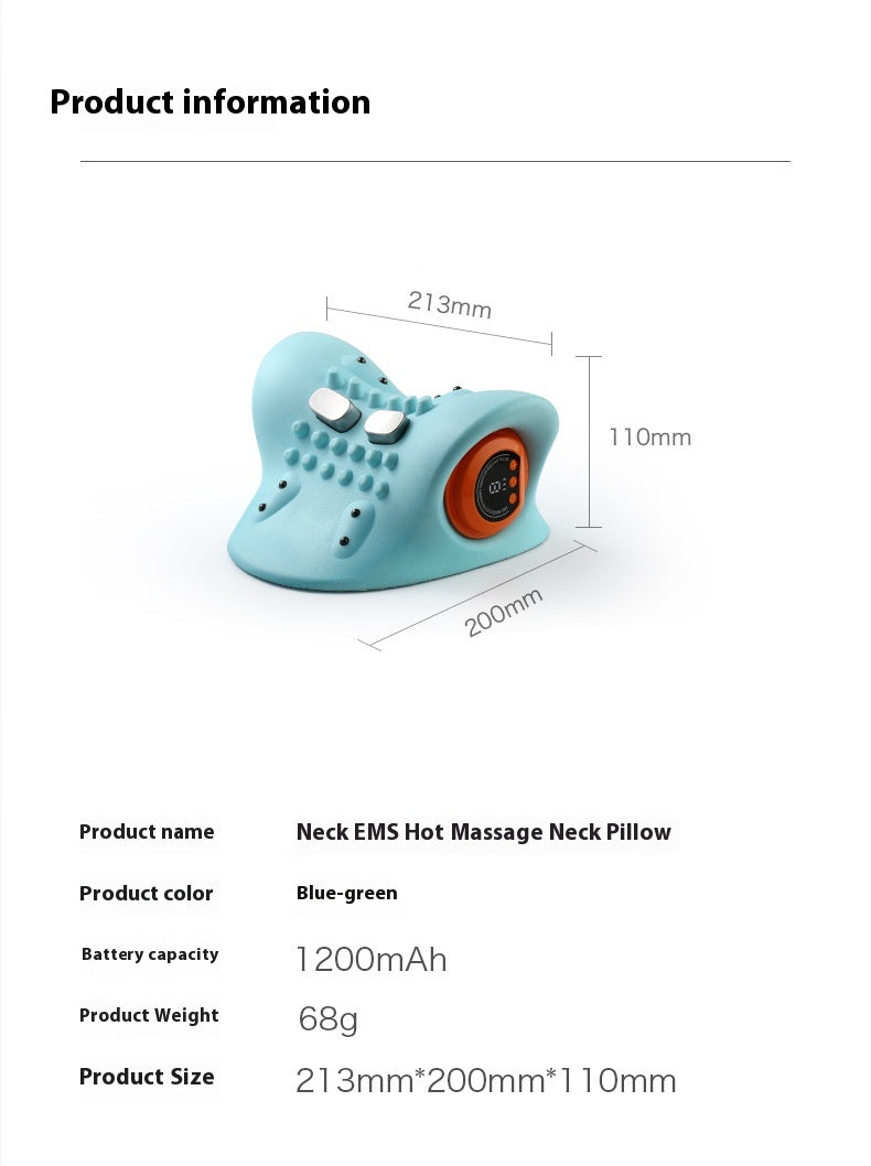 Innovative Heated Neck Massager & Cervical Traction Pillow - Portable Acupuncture Support for Spine Relief with 6 Intensity Levels