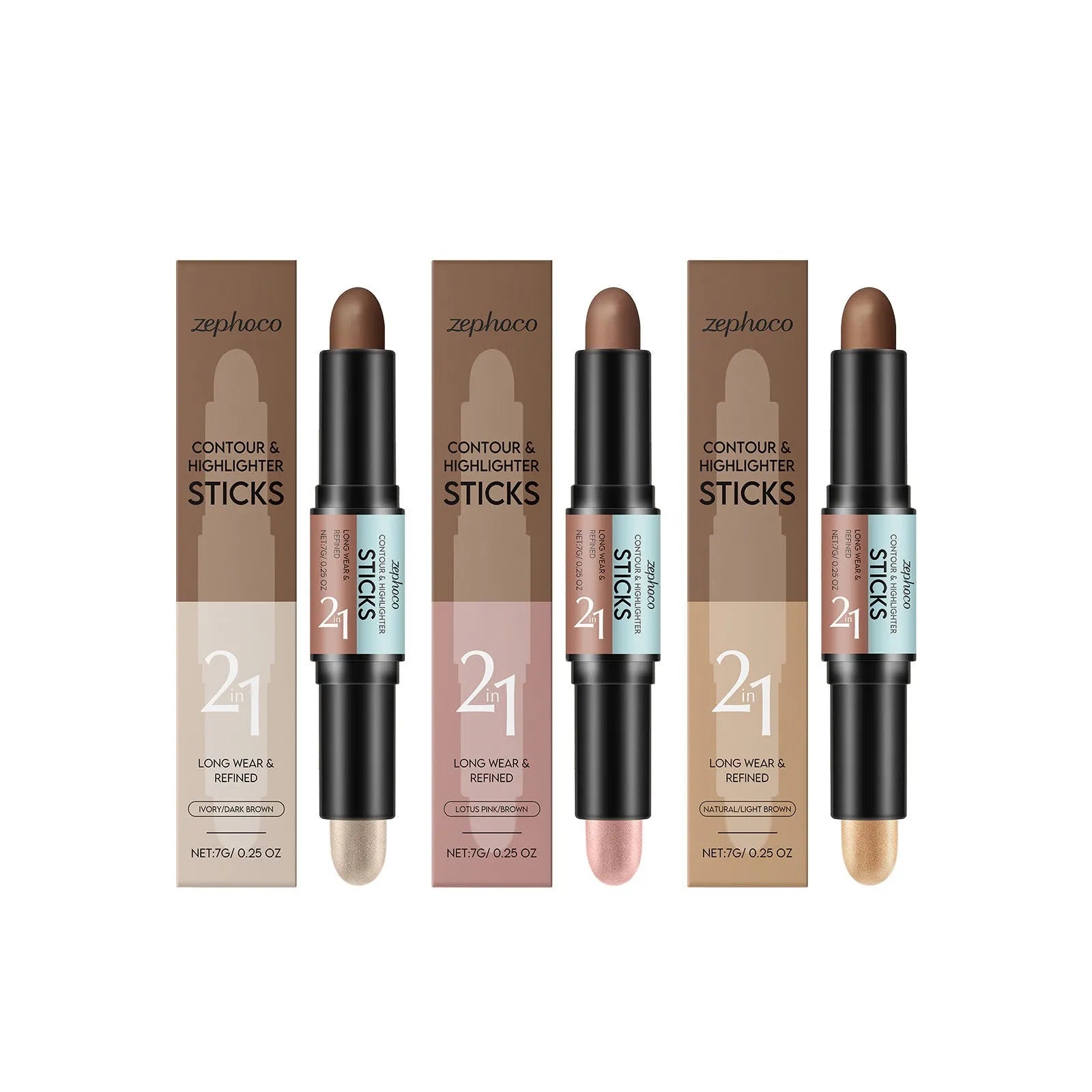 2-in-1 eyebrow highlighter and repair stick in a choice of three brown colours