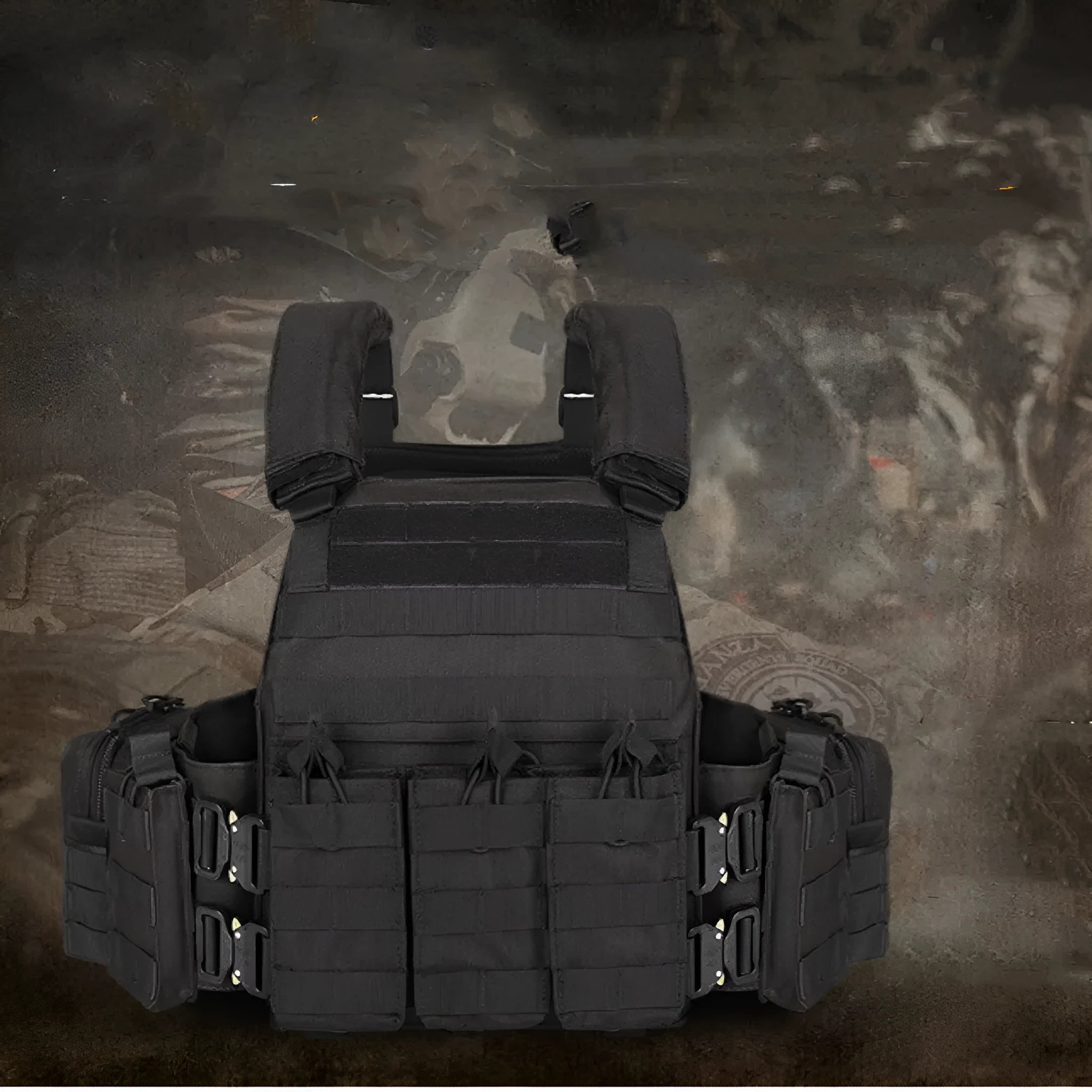 Men's camouflage polyester tactical vest for outdoor training and shooting sports.