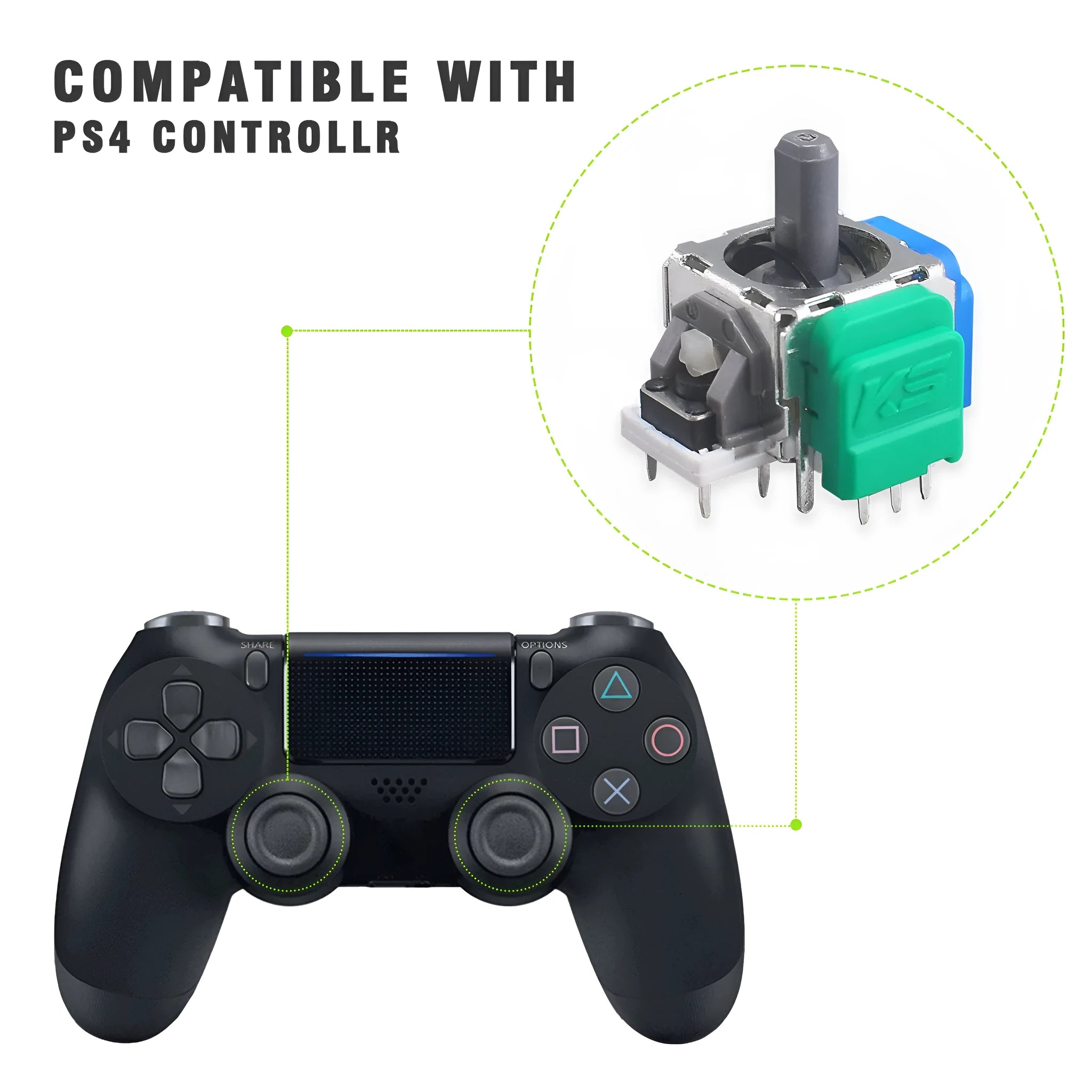 Black Hall effect magnetic joystick replacement component for PS5, PS4, XBOX and Switch Pro controllers.
