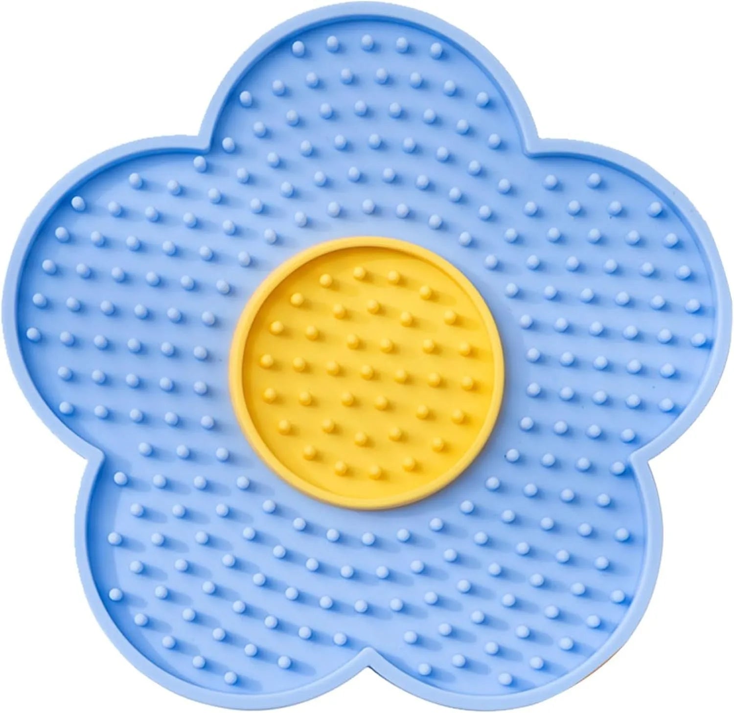 Grey flower-shaped silicone pet lick mat with suction cups for slow feeding