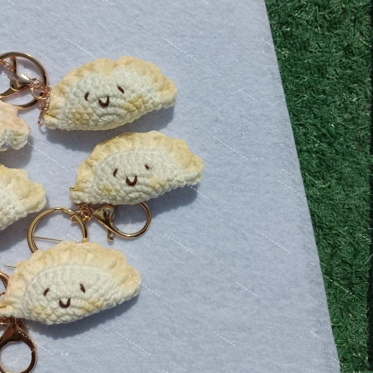 Handmade crochet plush dumpling pendant with keychain and hand-stitched eyes