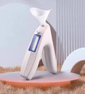 Handheld white spirometer tester with LCD screen and blowing nozzle for lung capacity measurement