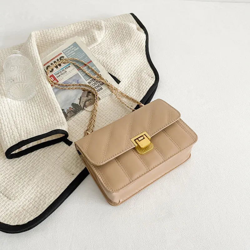 PU leather chain shoulder messenger bag small square crossbody in black for women
