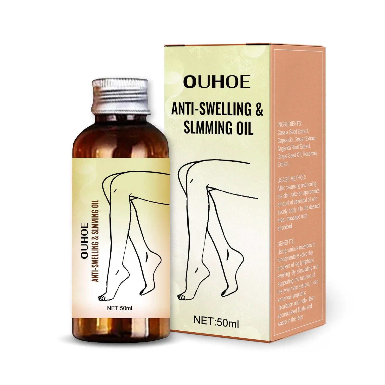 50ml bottle of moisturising body and leg massage essential oil with natural plant extracts