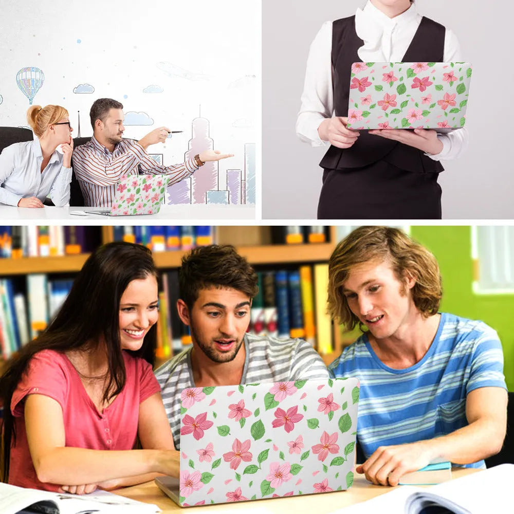 Plastic laptop protective shell with a floral pattern design for MacBook Air and MacBook Pro models.