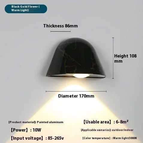 IP65 outdoor wall lamp in aluminium with 5W LED and choice of black, platinum, black gold, spot white, or ceramic white finish