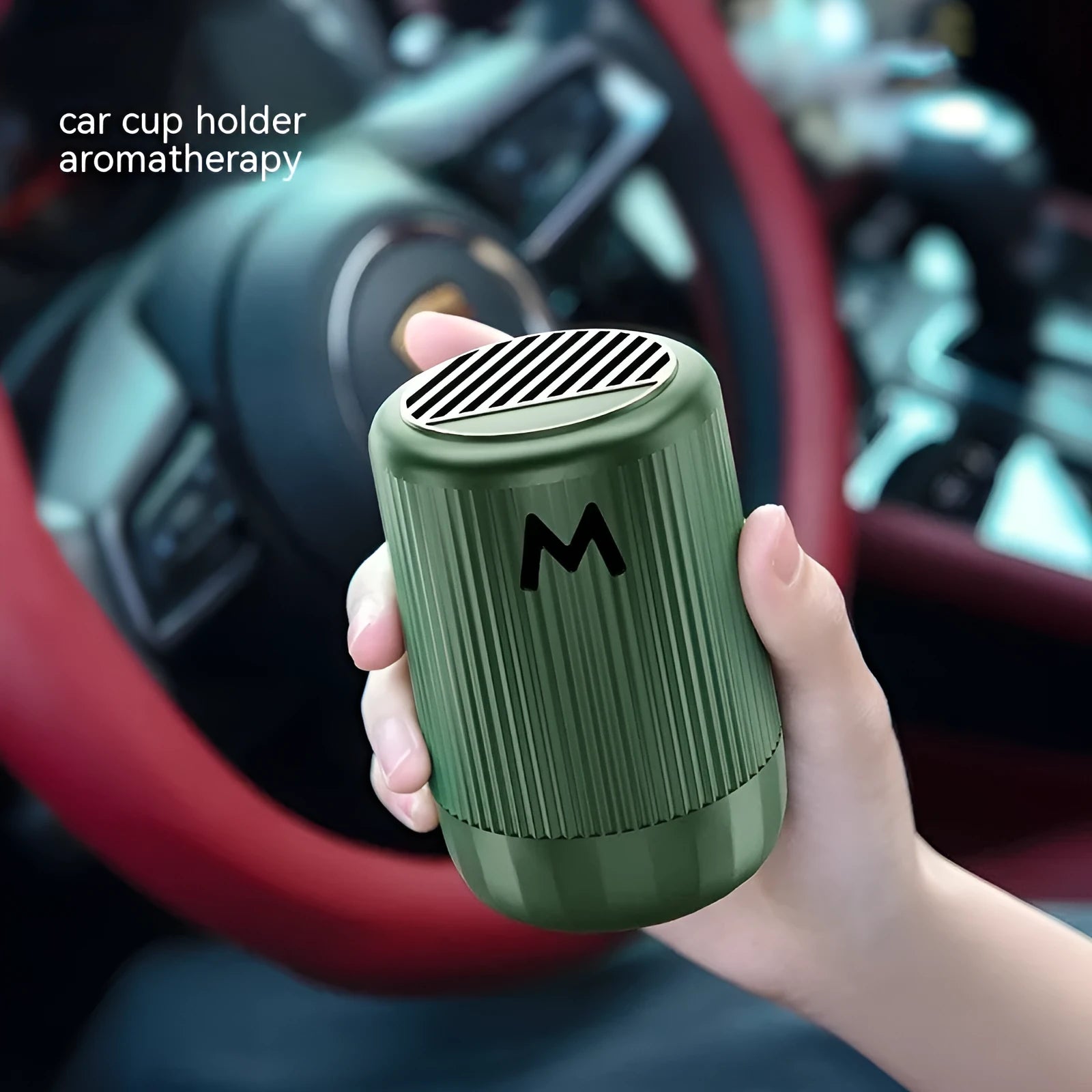 Solid car aromatherapy decorative cup in choice of four fragrances, measuring 10 by 6 centimetres.