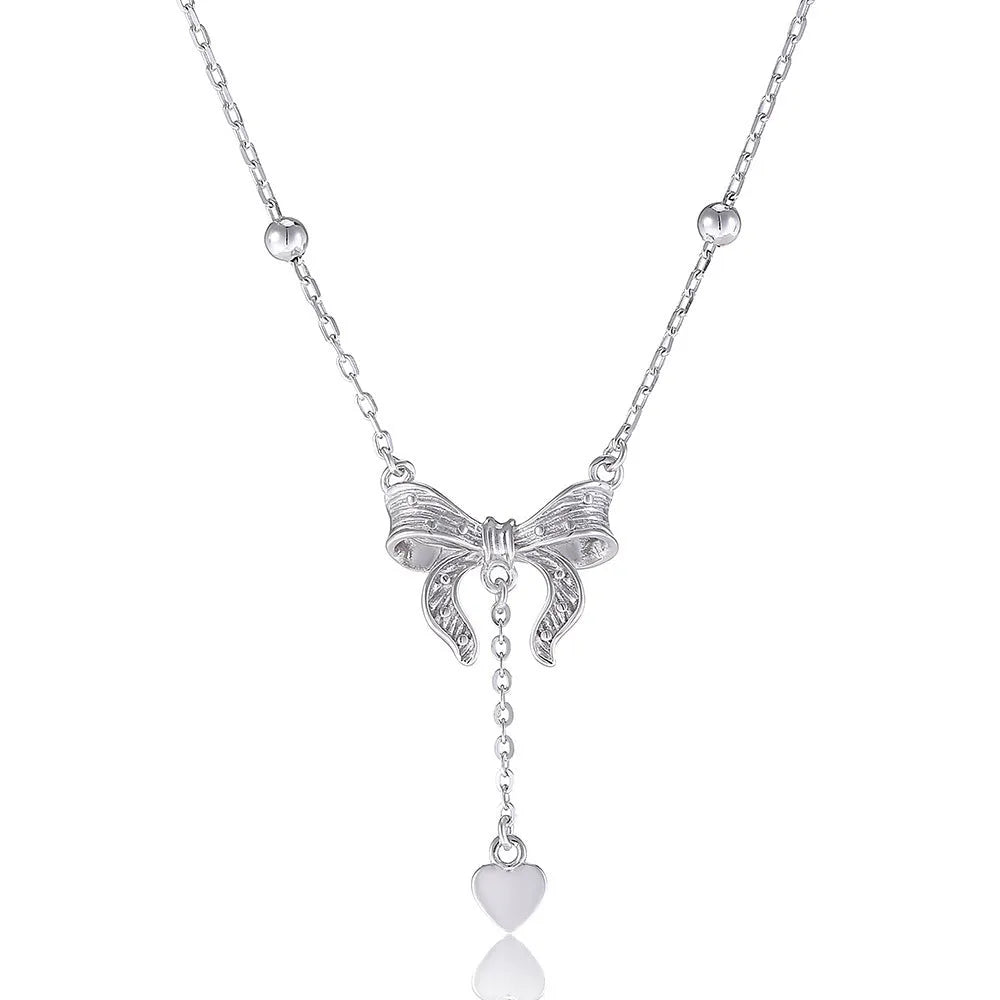 S925 silver butterfly heart clavicle chain necklace with adjustable 40cm-45cm chain
