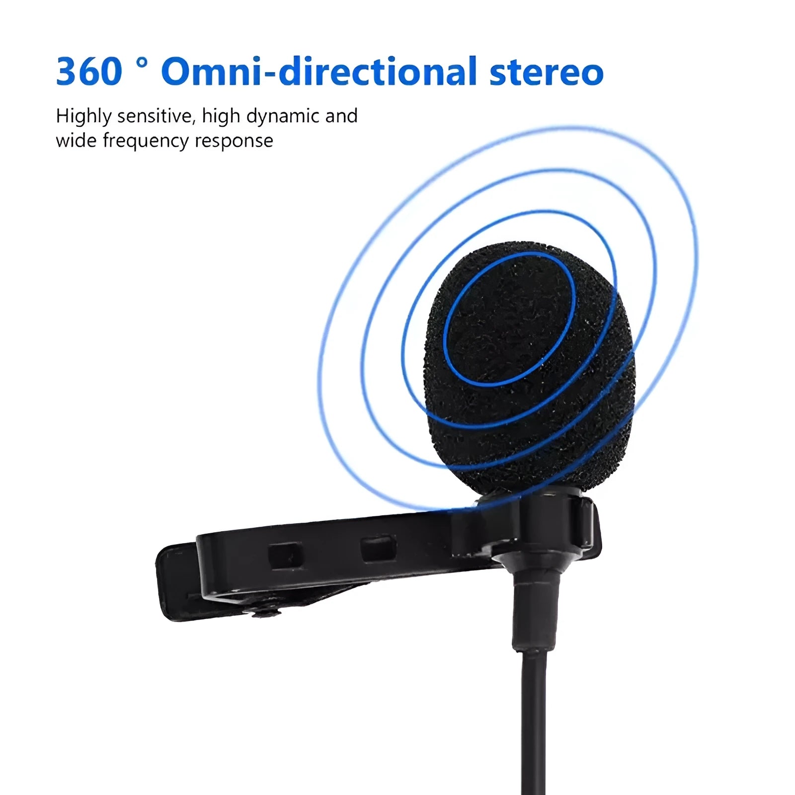 Wired lavalier microphone headset with collar clip and in-ear earpieces on a 1.5m cable