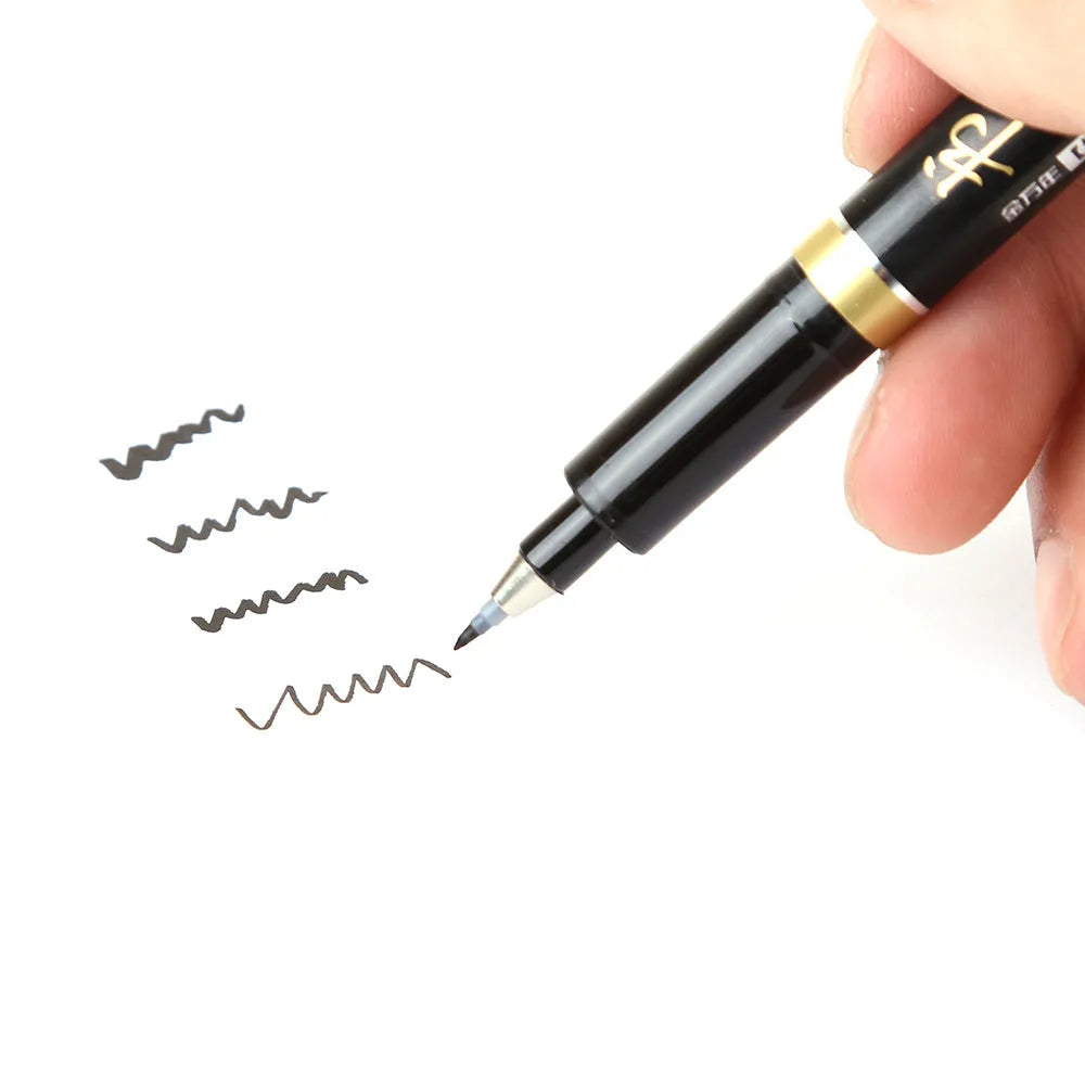 Black signature calligraphy pen G-0939 with fine point tip and 140mm length on white surface