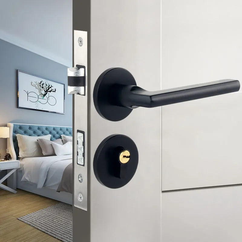 Indoor split magnetic door lock handle for timber doors in aluminum alloy construction