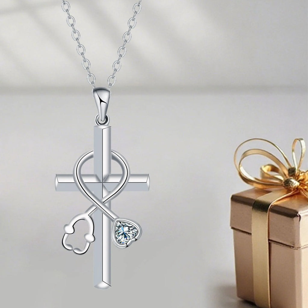 Women's copper electroplated necklace with stethoscope pendant on cross chain